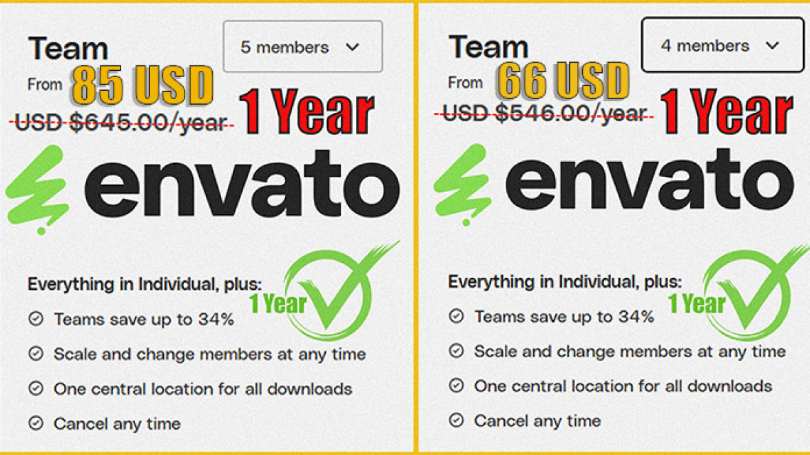 Envato Team 🔥  4/5  Members ✅ 1 Year  ✅ - subscription